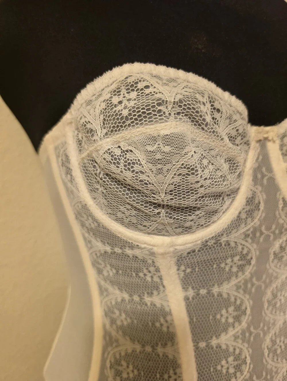 Vtg 70's 80's Dior White Lace Longline Bustier Corset Top Coquette Bridal Rare